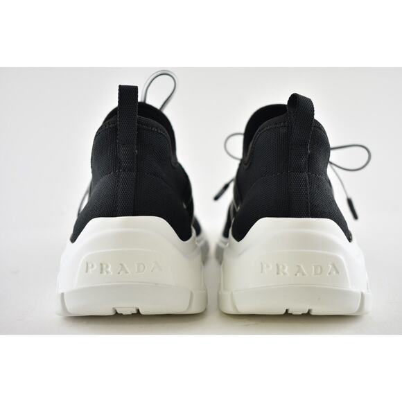 Prada XY Logo Sock Black White Knit Flat Lace Up Tie Pull On Trainer Sneaker 35 - Picture 11 of 12